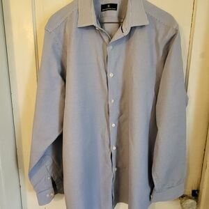 Hart Schaffner Marx Button Up Shirt Mens Long Sleeve Cotton Blue &White Sz- XL